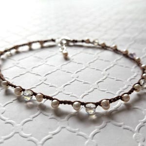 Anklet with Freshwater Pearls and Crystals hand crocheted