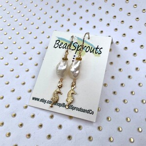 Freshwater Pearls with tiny Seahorse Earrings