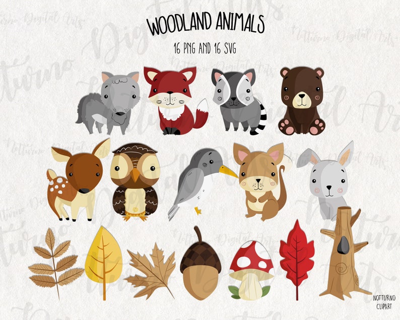 Download Clip Art Set Of 16 Instant Download Files Baby Woodland Animals Svg Clipart Woodland Animals Svg And Png Clip Art Art Collectibles