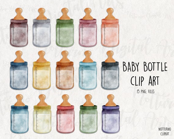 Watercolor Baby Bottle Clipart. Bottle Graphics. Set Of 15 Png | Etsy