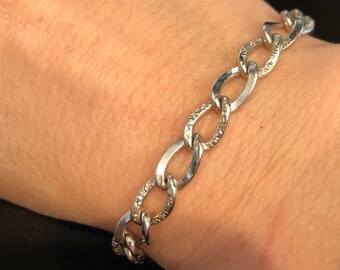 Antique Sterling Silver Hand-Engraved Charm Bracelet