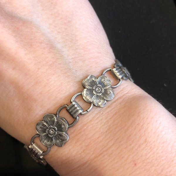 Vintage Sterling Silver Dogwood Bracelet