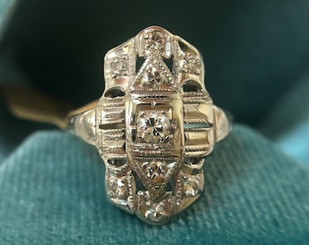 18k Vintage Diamond  Shield Ring