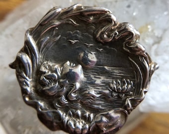 Sterling Silver Nouveau Chatelaine Pin "Lady and the Moon"