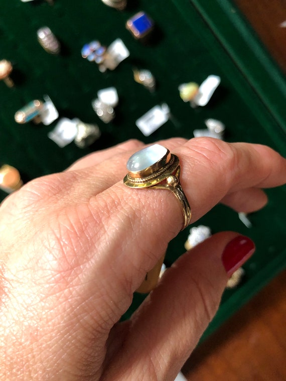 retro 14k moonstone oval Cabochon ring - image 7