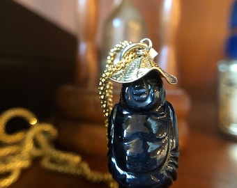 Onyx Lucky Buddha Charm W/ 14k Rice Hat
