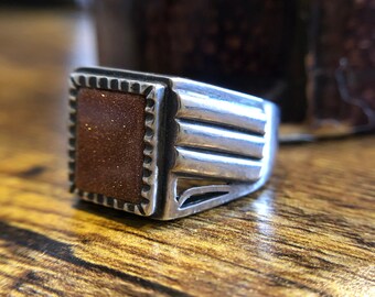 Vintage 1970s Sterling Silver Goldstone Ring