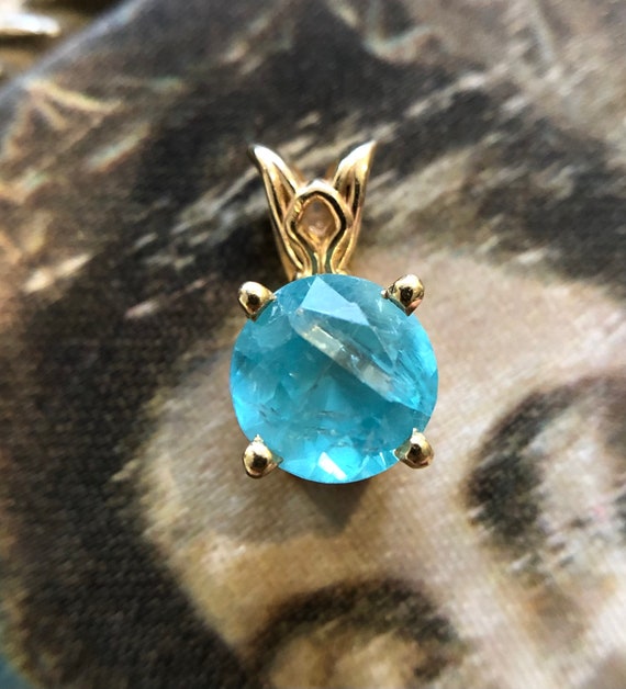 Antique 14k Yellow Gold Apatite Pendant - image 1