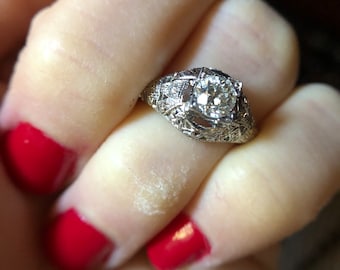 Vintage Diamond Ring with Filigree