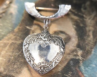Hand-Engraved Sterling Silver Heart Pin