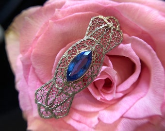 10k White Gold & Sapphire Filigree Brooch