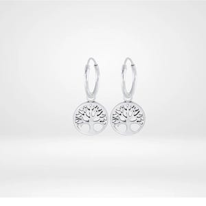 Sterling Silver Tree of Life Hoop Earrings