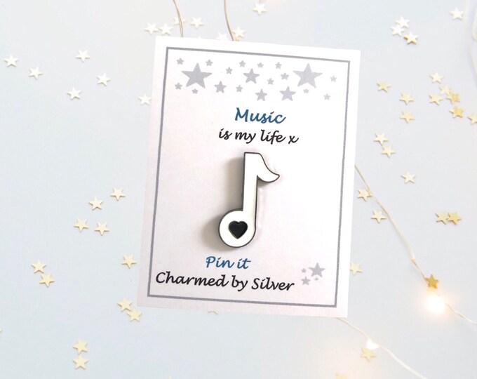 White Music Note Enamel Pin Badge - Music is my life