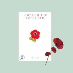 Großer roter Mohn Emaille Pin Anstecker - Cherish the poppy red