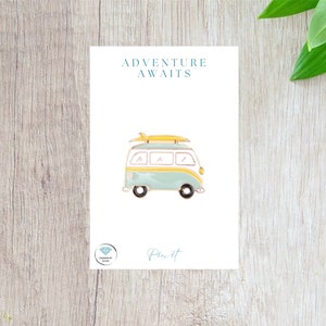 Green & Yellow Camper van surf board Enamel Pin Badge - Adventure awaits