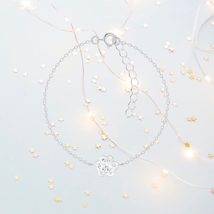 Sterling Silver CZ Paw Charm Bracelet - A true friend leaves paw prints on your heart