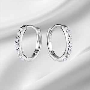 Sterling Silver Cubic Zirconia Huggie Hoop Earrings