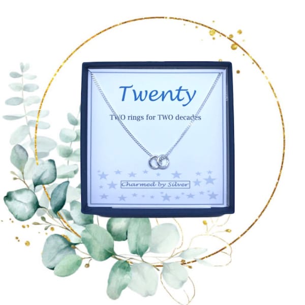 Sterling Silver Two Decades Twenty Years 20th Birthday Ring Necklace - a perfect gift
