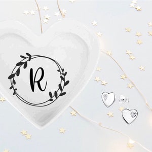 Personalised Mini Monogram Heart Ring Earring Necklace Dish - add your initial to personalise