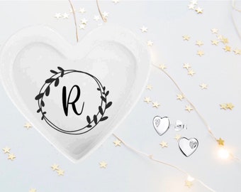 Personalised Mini Monogram Heart Ring Earring Necklace Dish - add your initial to personalise