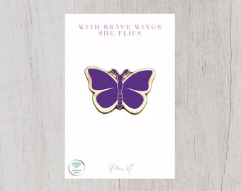 Magnifique insigne en émail papillon violet du souvenir - Avec des ailes courageuses, elle vole