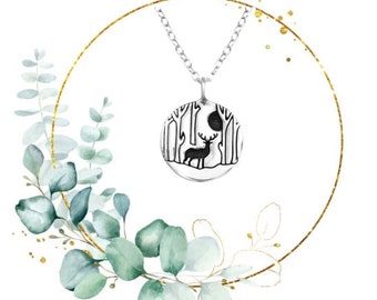 Sterling Silver Deer in the Forest Necklace