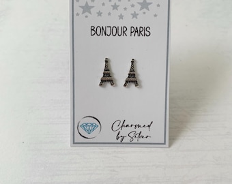 AoedeJ Orecchini A Perno Torre Eiffel In Argento 925 | Ipoallergenici E Placcati Rodio | Idea Regalo Per Lei | Dimensioni 10x7 Mm