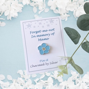 Beautiful Remembrance Forget-me-not Enamel Pin Badge - in loving memory x