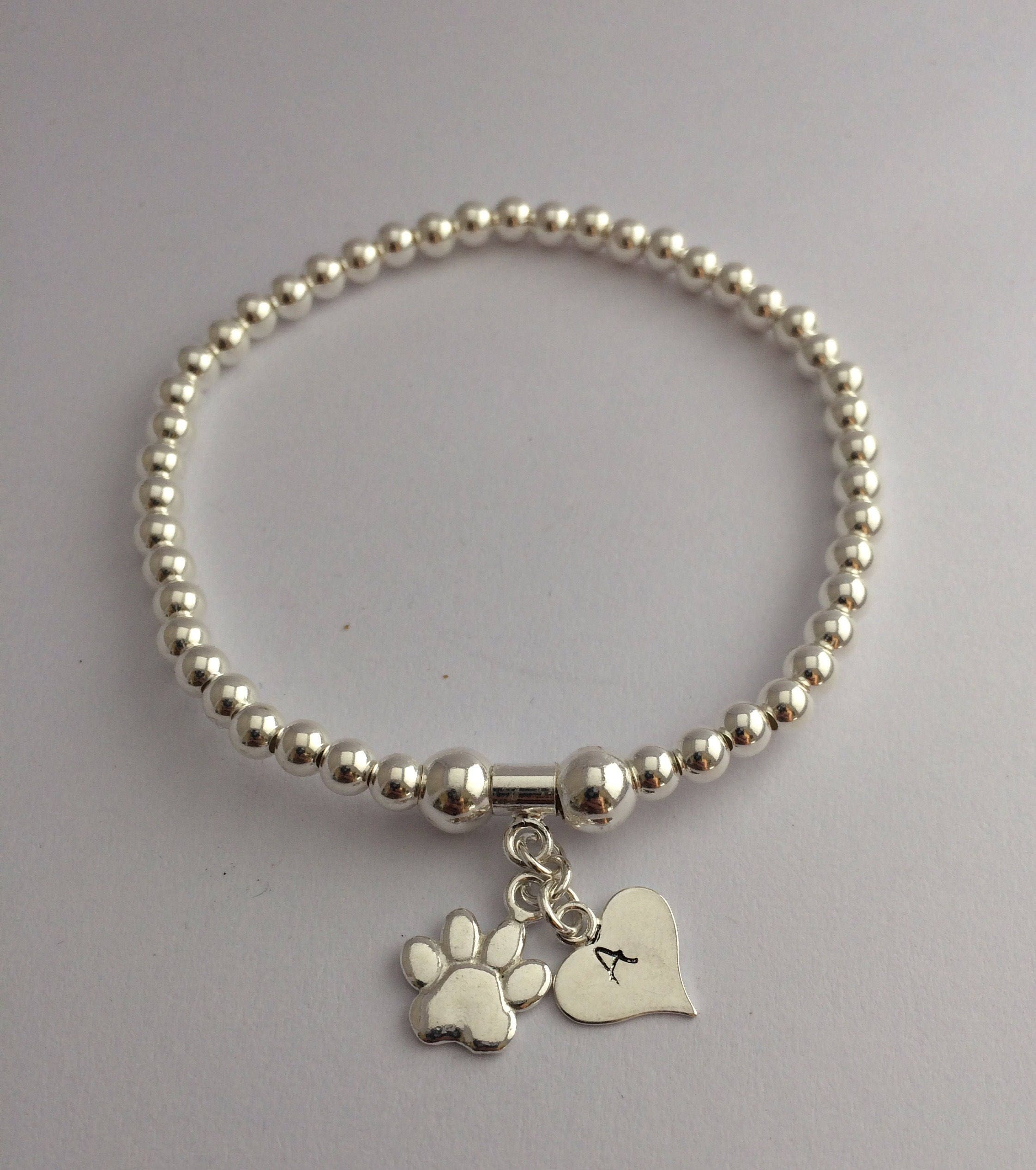 Keepsake Remembrance Sterling Silver Bead Stretch Bracelet Dog Etsy