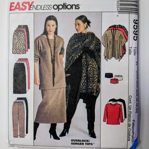 May include: McCall's Easy Endless Options sewing pattern for a skirt and top. The pattern includes a variety of styles, including a long skirt, a short skirt, a top with a cowl neck, and a top with a scoop neck. The pattern is printed on blue paper with white text and a barcode.