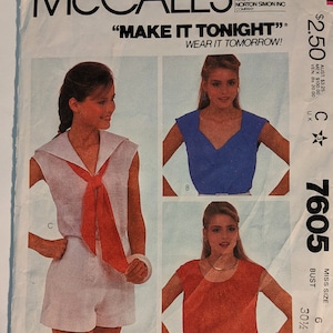 Uncut McCall&#39;s Pattern #7605 - Misses Tops in 3 Styles - Size 6 - 1981