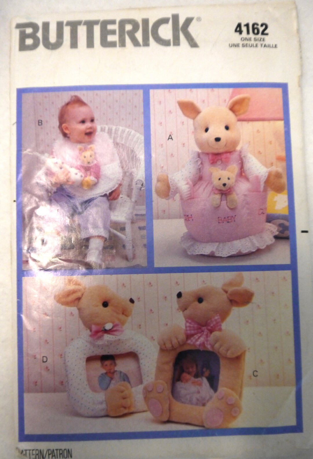Butterick Uncut Pattern 4162 Kangaroo Caddy, Baby Kangaroo, Frames, Bib