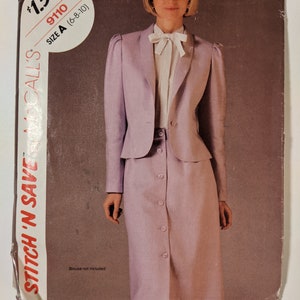 Uncut McCall&#39;s Pattern #9110 - Misses Suit - Lined Jacket and Skirtf - Sizes 6-8-10 - 1984