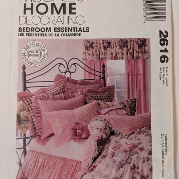 Uncut McCalls Pattern #2616 - Bedroom Essentials - Duvet Cover,  Pillow Shams, Pillow Cases,  Dust Ruffle, Neck Roll Pillow, Curtains