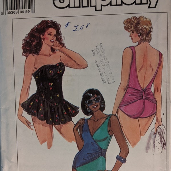 Uncut Simplicity Pattern #9212 - Women's Bathing Suits in 3 Styles - Great for Overlock & Sergers - Sizes 18W thru 24W - 1990's