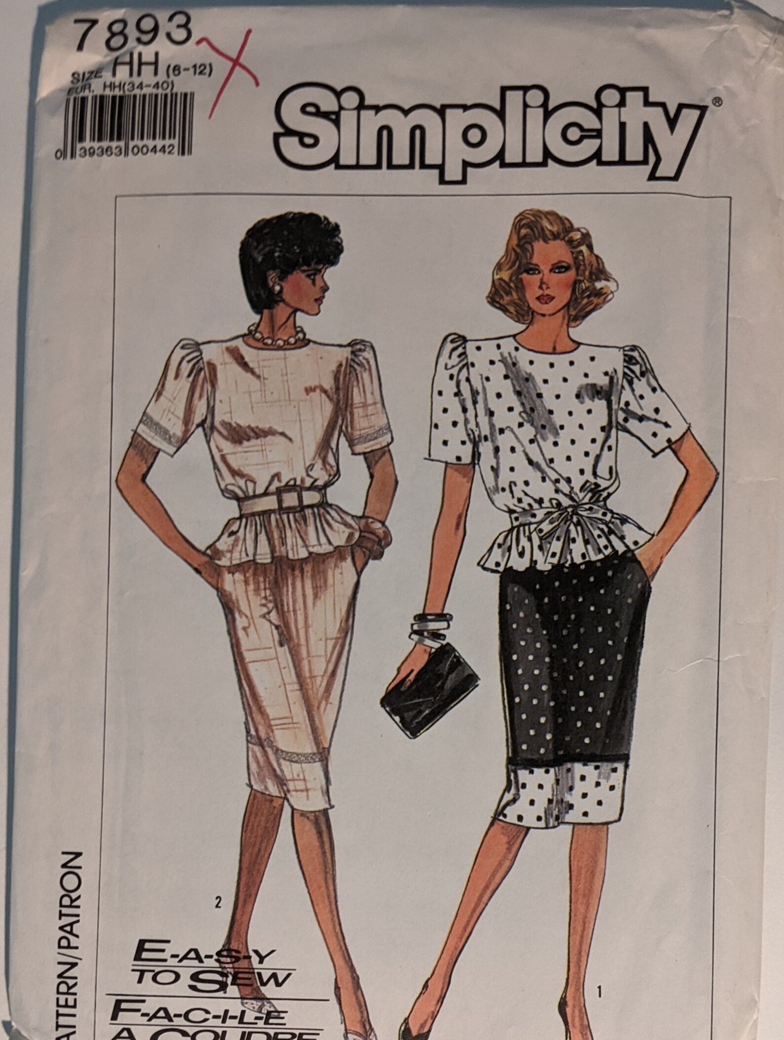 1986 Simplicity 2-piece Dress Pattern 7893 – Misses Petite Sizes 6-12 ...