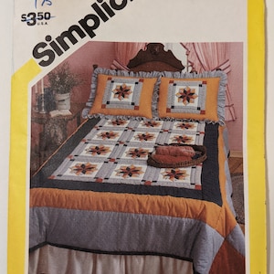 Uncut Simplicity Pattern #6145 - Patchwork Quilt in 4 Sizes and Pillow Sham - 1983