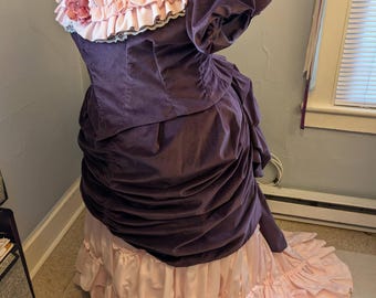 Dusty Purple and Soft Pink Bustle Era Ball Gown