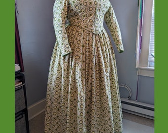 1840s Early Victorian Daffodil Ikat Day Dress