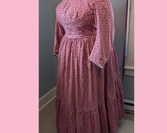 Pink Flowered Cotton Wash/Work/Day Bustle Dress