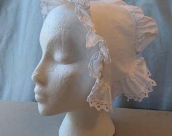 1750's Ruffled Cap with narrow Cotton Lace trim (Cotton Linen Blend)
