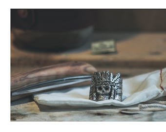 Handcrafted Indian Chief Skull Ring