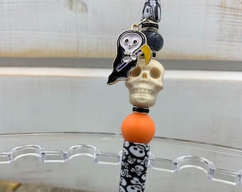 Black and White Halloween Skull Beaded Pen