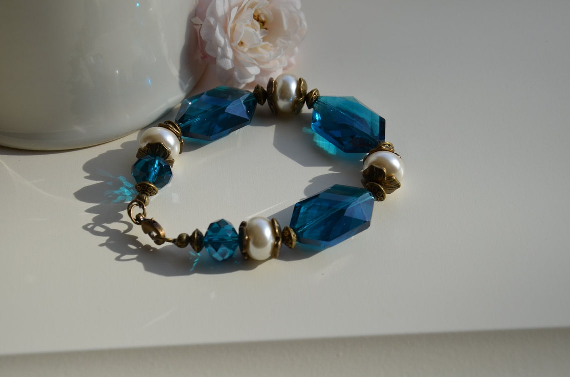 Pulsera totalmente refinada en crema y verde azulado | Etsy