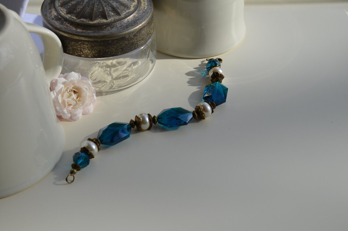 Pulsera totalmente refinada en crema y verde azulado | Etsy