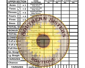 yahtzee score card etsy