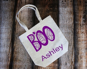 Trick or Treat Bag, Personalized Halloween Bag, Candy, Halloween, Trick or Treat, Boo, Spider, Candy Tote, Candy Bag, Canvas Bag