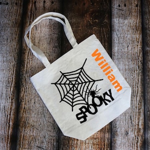 Bolsa de truco o trato, Bolsa personalizada de Halloween, Dulces, Halloween, Truco o trato, Espeluznante, Araña, Bolsa de dulces, Candy Tote, Bolsa de lona