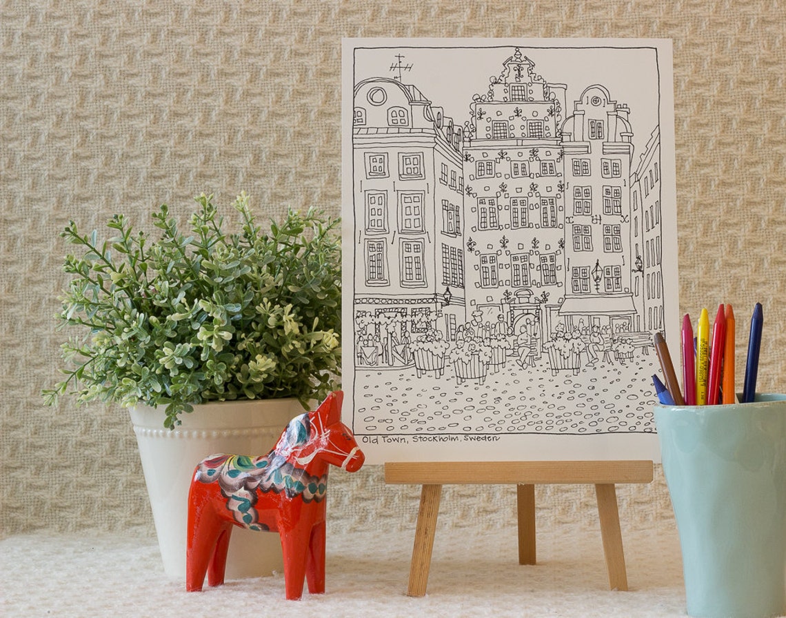 Stockholm Old Town coloring page | Etsy