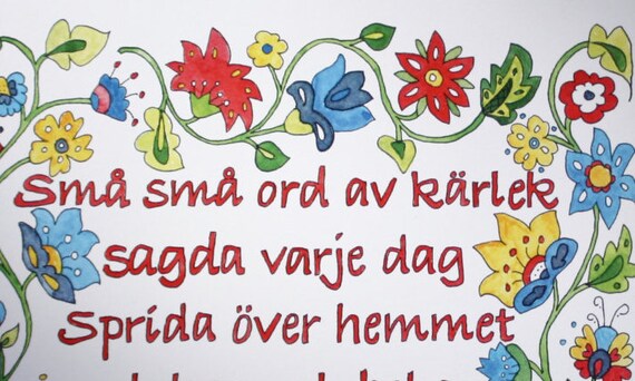 A Red Norwegian Table with Colorful Floral Painted Decoration A Red Norwegian Table with Colorful Floral Painted Decoration